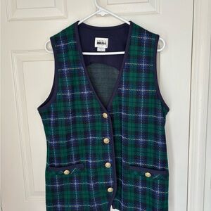 Leslie Fay Green and Blue Plaid Vest Dress